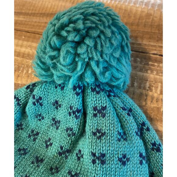 Vintage 1980's Maureen of the Mews Knitted Winter Ski Hat Beenie Green Pom Pom - Picture 11 of 12